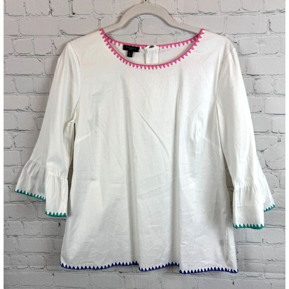 TALBOTS Petites white embroidered stretch zipper 3/4 sleeve top blouse MP NWOT - Picture 1 of 8